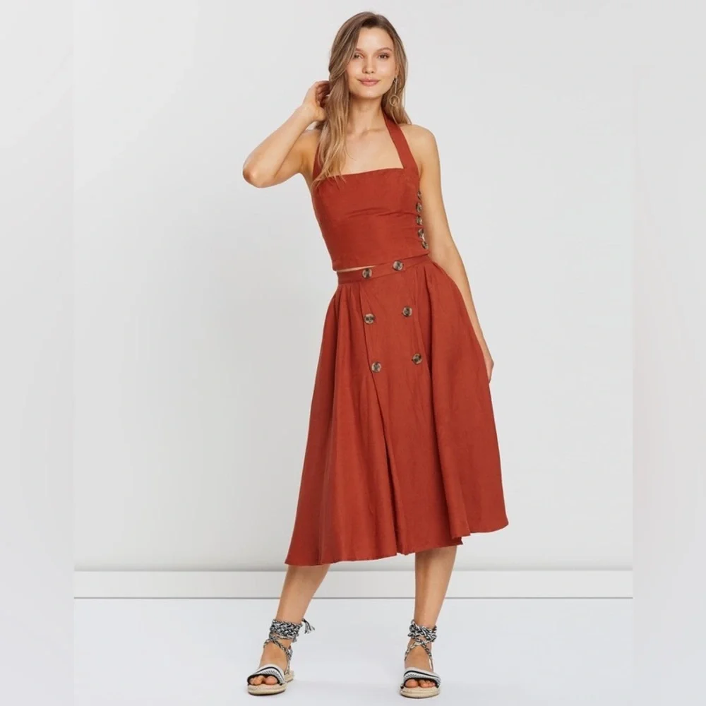 TIGERLILY Lina Linen Rust Orange Halter Neck Crop Top NWT RRP$119 - Picture 6 of 16
